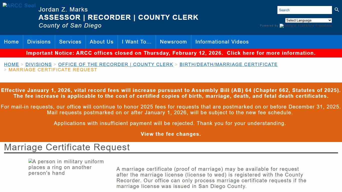 Marriage Certificate Request